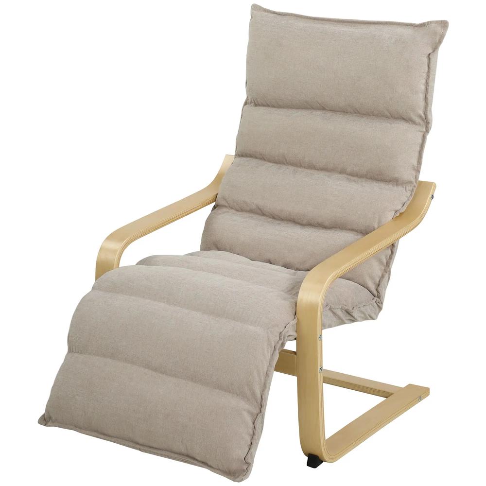 HOMCOM Curved Wooden Accent Chair, Armchair with Adjustable Footrest, Light Brown Additional View 15