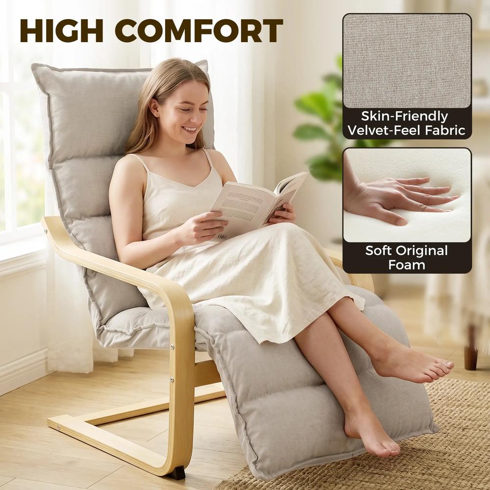 HOMCOM Curved Wooden Accent Chair, Armchair with Adjustable Footrest, Light Brown Additional View 4