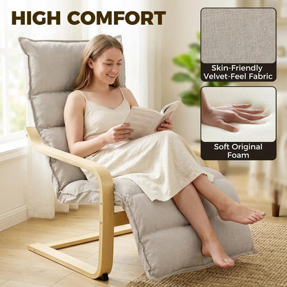 HOMCOM Curved Wooden Accent Chair, Armchair with Adjustable Footrest, Light Brown Additional View 4