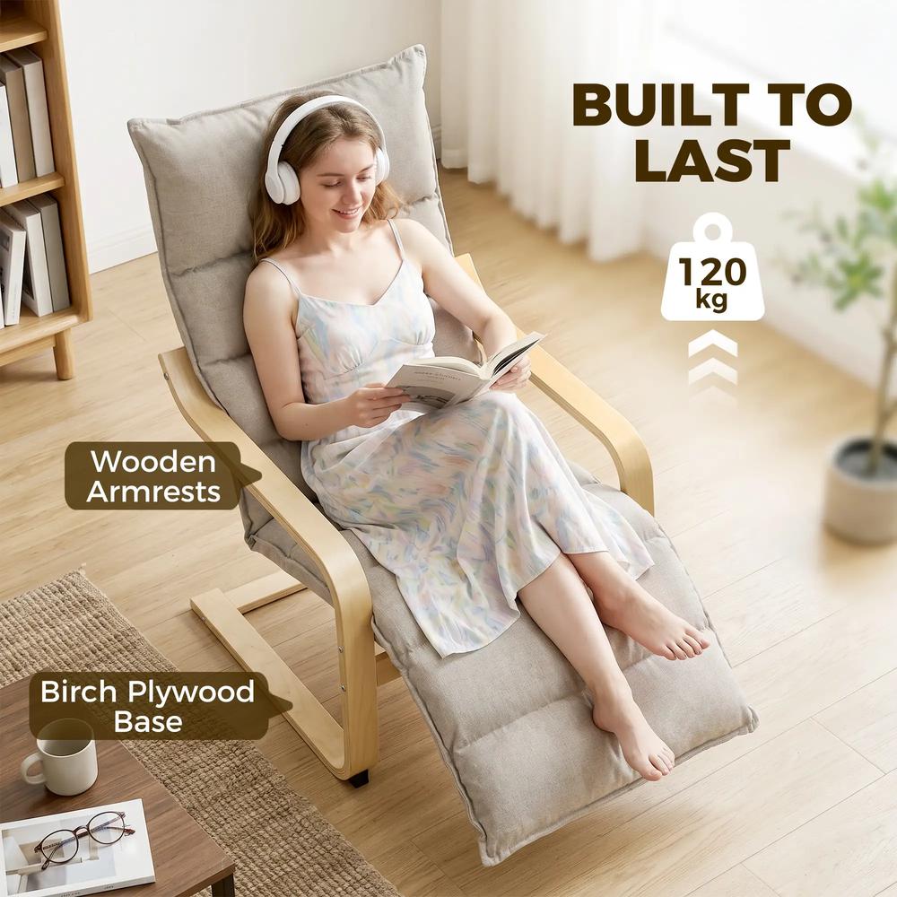 HOMCOM Curved Wooden Accent Chair, Armchair with Adjustable Footrest, Light Brown Additional View 7