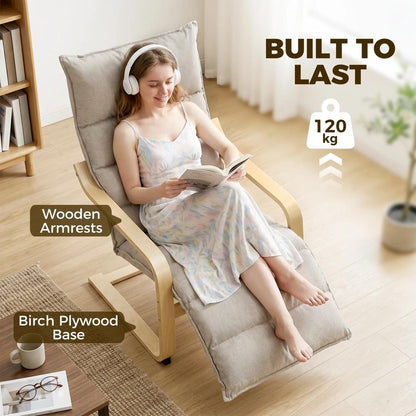 HOMCOM Curved Wooden Accent Chair, Armchair with Adjustable Footrest, Light Brown Additional View 7