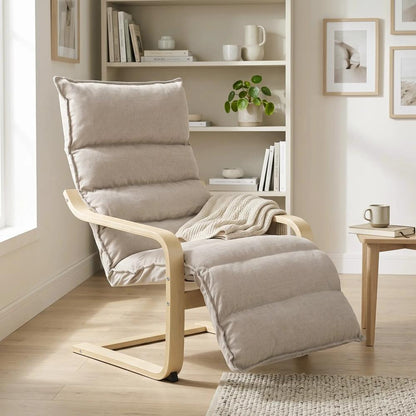 HOMCOM Curved Wooden Accent Chair, Armchair with Adjustable Footrest, Light Brown Additional View 9