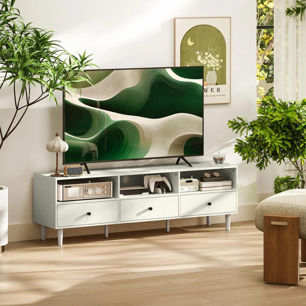 HOMCOM Multi-Storage Minimal TV Stand - Cream White Additional View 2