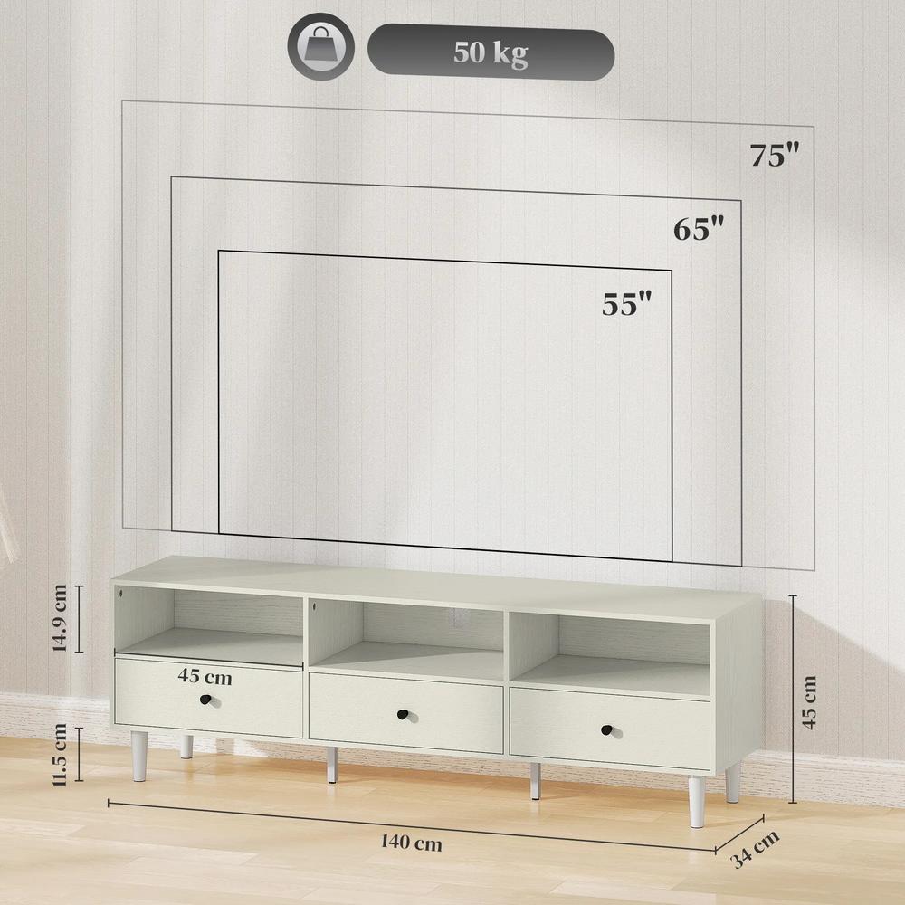 HOMCOM Multi-Storage Minimal TV Stand - Cream White Additional View 3