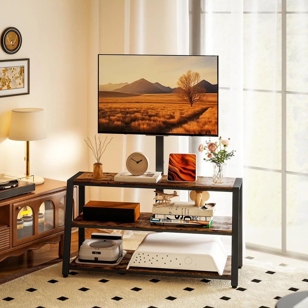 HOMCOM Industrial-Style TV Stand, with 35&deg; Swivel Bracket - Dark Brown Additional View 2