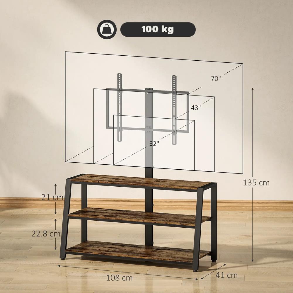 HOMCOM Industrial-Style TV Stand, with 35&deg; Swivel Bracket - Dark Brown Additional View 3