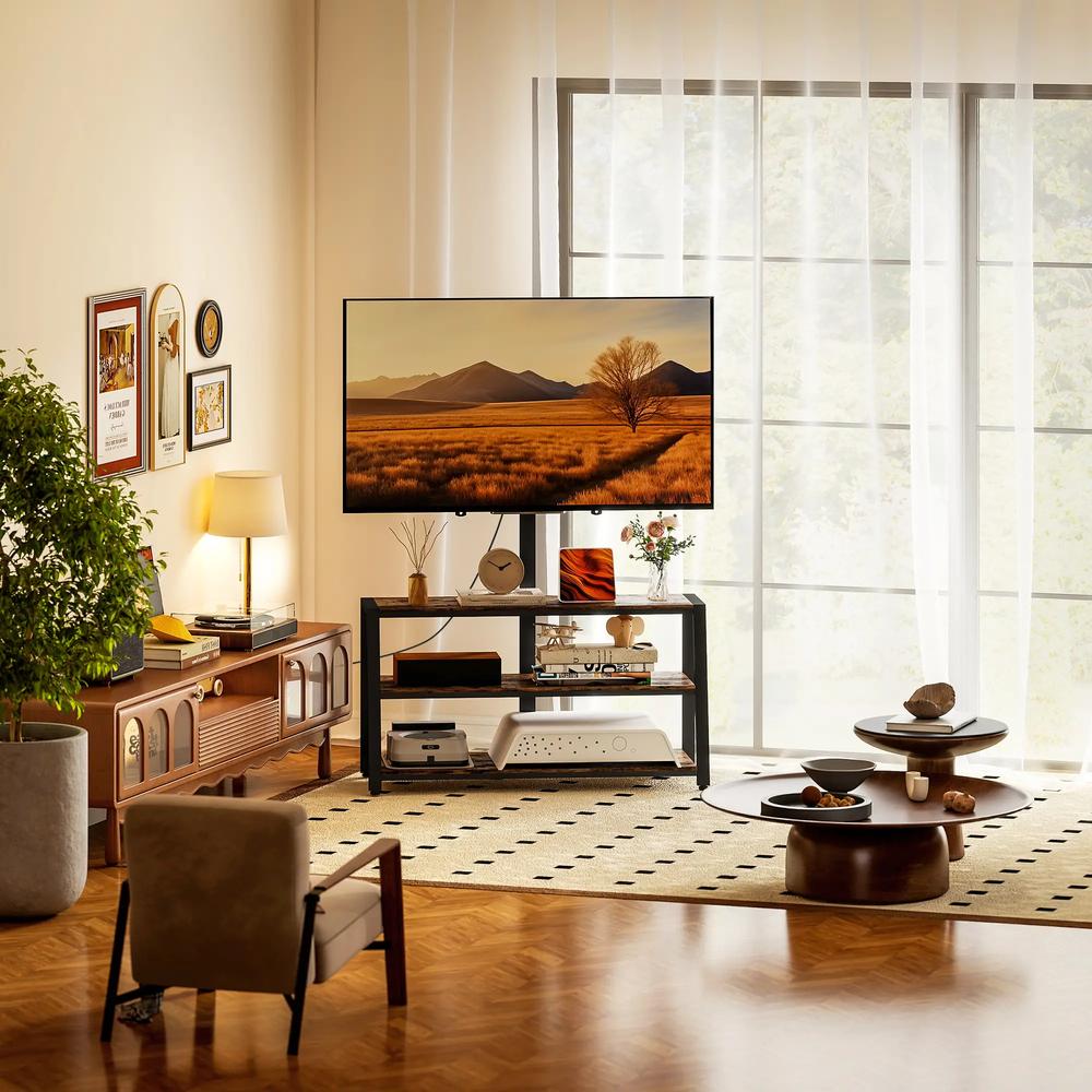 HOMCOM Industrial-Style TV Stand, with 35&deg; Swivel Bracket - Dark Brown Additional View 8