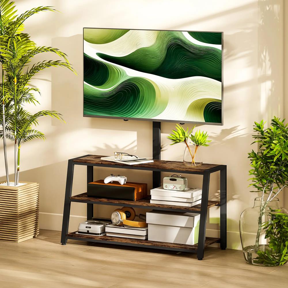 HOMCOM Industrial-Style TV Stand, with 35&deg; Swivel Bracket - Dark Brown Additional View 10