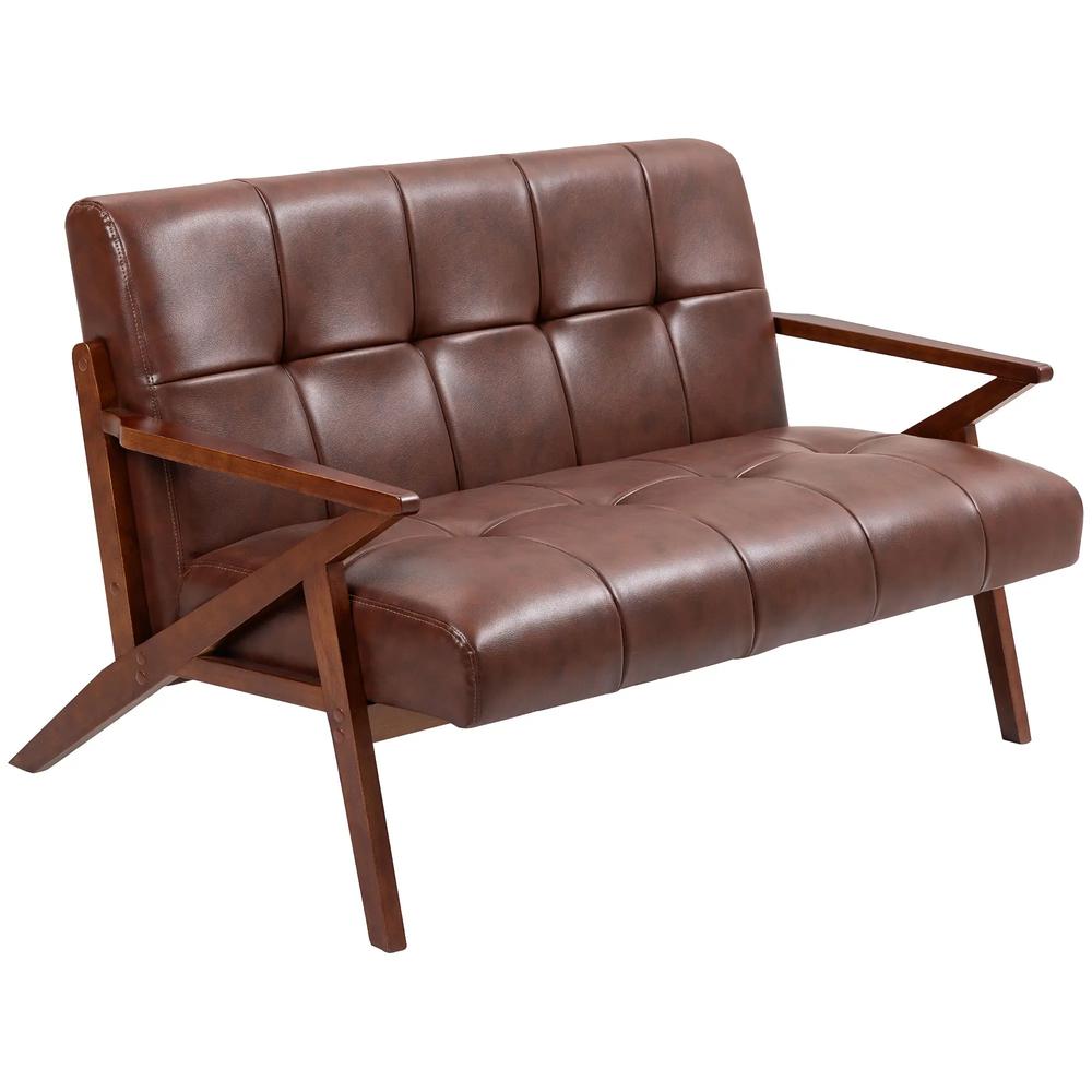 HOMCOM Compact 2 Seater Sofa, Vintage Tufted Loveseat Sofa with Solid Wood Legs, PU Leather Small Couch Settee for Living Room, Bedroom, Home Office, 133 x 81 x 78.5 cm, Brown Additional View 11