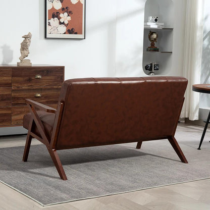 HOMCOM Compact 2 Seater Sofa, Vintage Tufted Loveseat Sofa with Solid Wood Legs, PU Leather Small Couch Settee for Living Room, Bedroom, Home Office, 133 x 81 x 78.5 cm, Brown Additional View 8