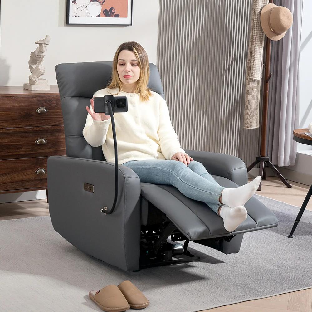 HOMCOM Electric Recliner Armchair with USB + Type C Charge Port, Phone Holder, PU Leather Reclining Chair with Adjustable Leg Rest, Recliner Chair for Home Living Room Theater Additional View 2