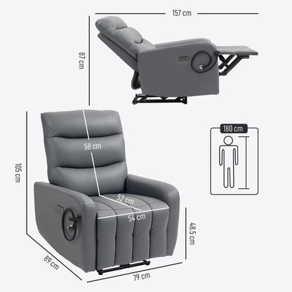 HOMCOM Electric Recliner Armchair with USB + Type C Charge Port, Phone Holder, PU Leather Reclining Chair with Adjustable Leg Rest, Recliner Chair for Home Living Room Theater Additional View 3