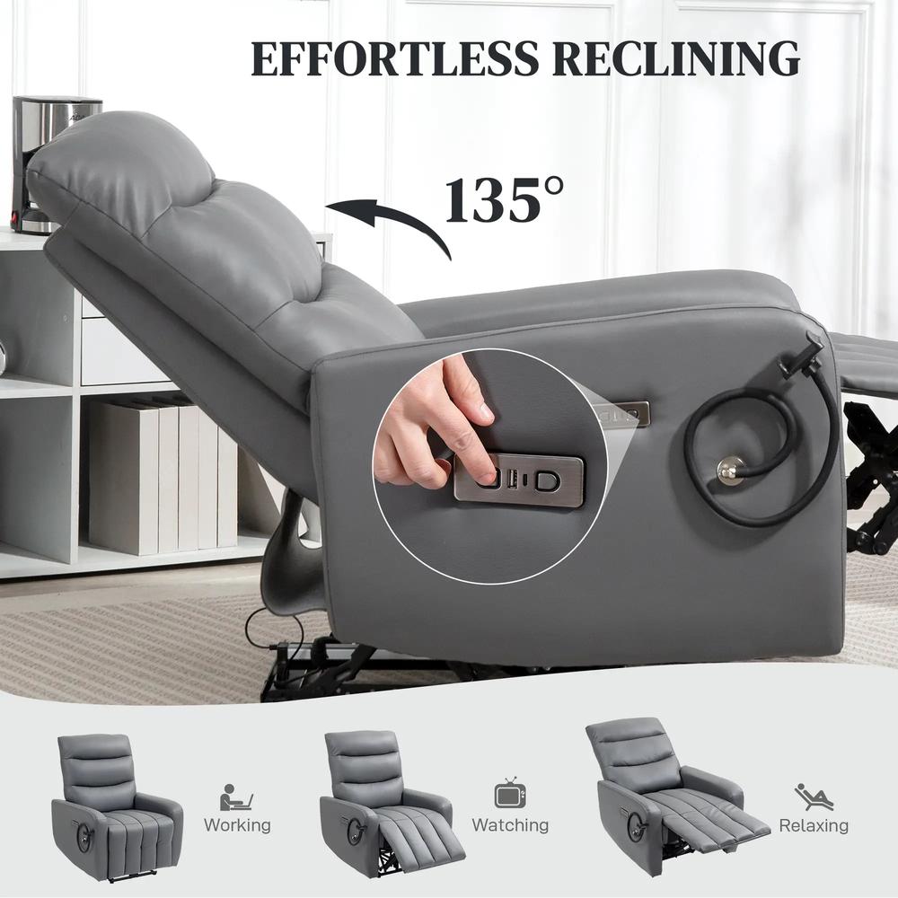 HOMCOM Electric Recliner Armchair with USB + Type C Charge Port, Phone Holder, PU Leather Reclining Chair with Adjustable Leg Rest, Recliner Chair for Home Living Room Theater Additional View 4