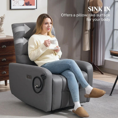 HOMCOM Electric Recliner Armchair with USB + Type C Charge Port, Phone Holder, PU Leather Reclining Chair with Adjustable Leg Rest, Recliner Chair for Home Living Room Theater Additional View 6