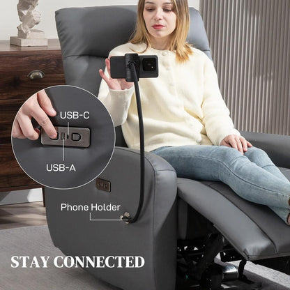 HOMCOM Electric Recliner Armchair with USB + Type C Charge Port, Phone Holder, PU Leather Reclining Chair with Adjustable Leg Rest, Recliner Chair for Home Living Room Theater Additional View 8