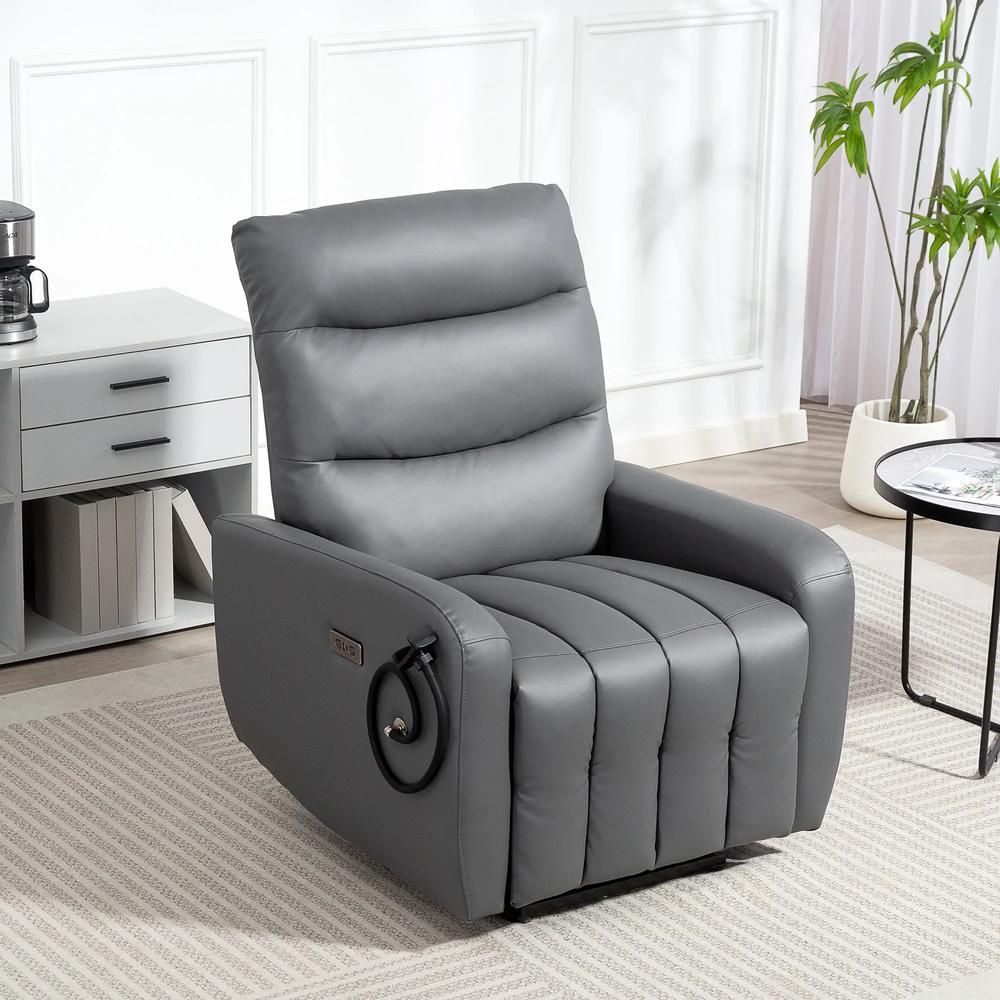 HOMCOM Electric Recliner Armchair with USB + Type C Charge Port, Phone Holder, PU Leather Reclining Chair with Adjustable Leg Rest, Recliner Chair for Home Living Room Theater Additional View 10
