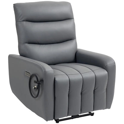 HOMCOM Electric Recliner Armchair with USB + Type C Charge Port, Phone Holder, PU Leather Reclining Chair with Adjustable Leg Rest, Recliner Chair for Home Living Room Theater
