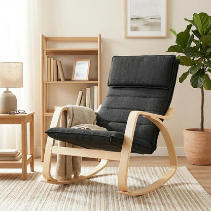 HOMCOM Lounge Chair, Comfortable Relax Rocking Chair with Headrest, 67W x 92D x 89H cm, Black Additional View 2