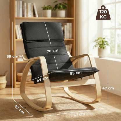 HOMCOM Lounge Chair, Comfortable Relax Rocking Chair with Headrest, 67W x 92D x 89H cm, Black Additional View 3