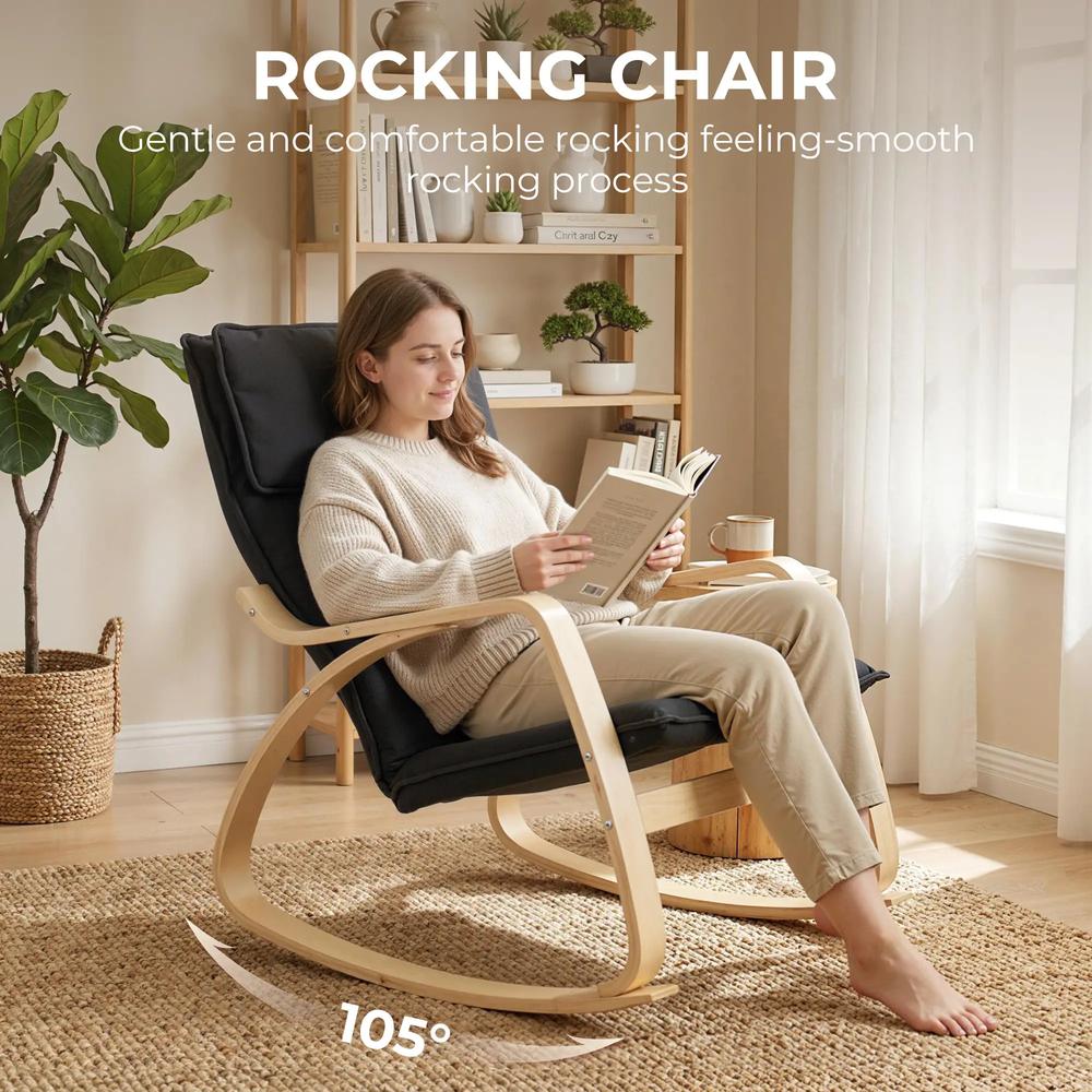 HOMCOM Lounge Chair, Comfortable Relax Rocking Chair with Headrest, 67W x 92D x 89H cm, Black Additional View 4