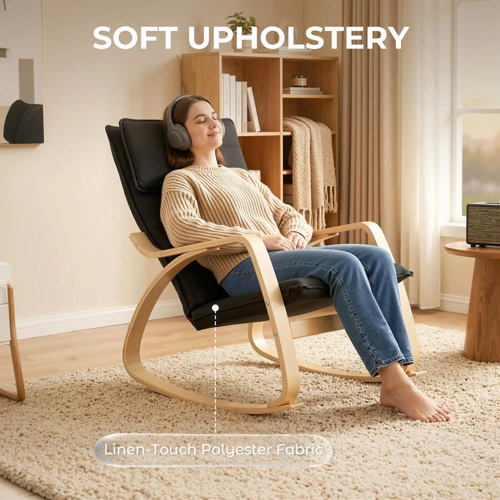 HOMCOM Lounge Chair, Comfortable Relax Rocking Chair with Headrest, 67W x 92D x 89H cm, Black Additional View 5