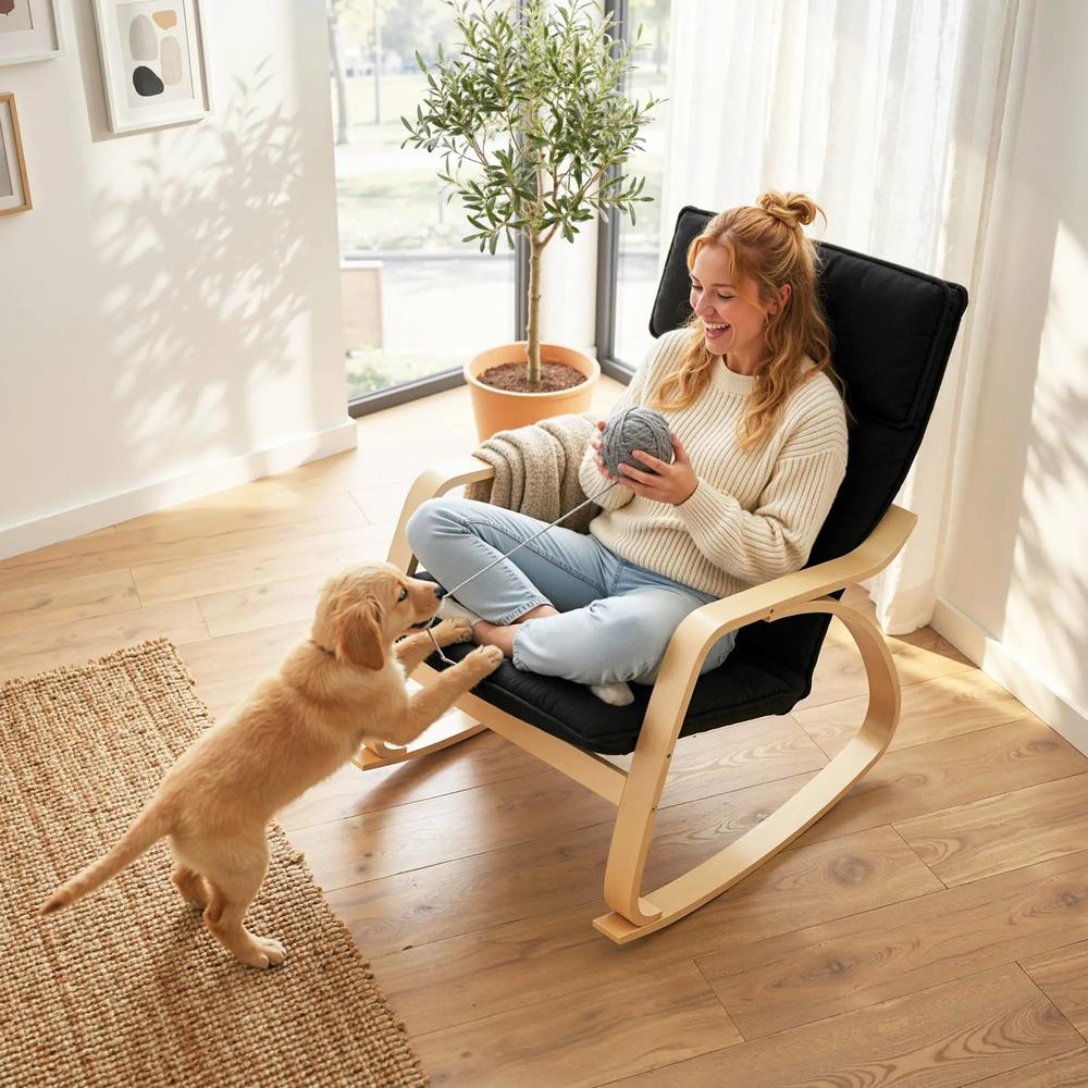 HOMCOM Lounge Chair, Comfortable Relax Rocking Chair with Headrest, 67W x 92D x 89H cm, Black Additional View 7