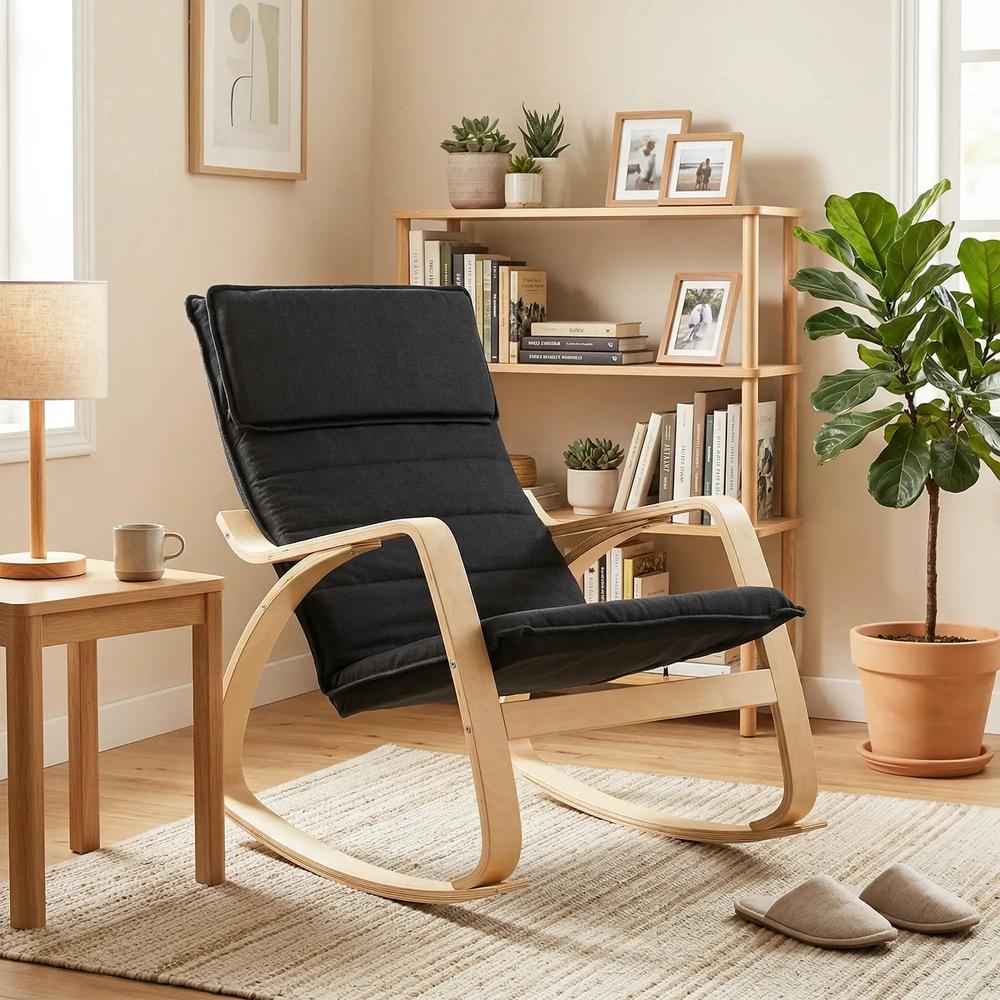 HOMCOM Lounge Chair, Comfortable Relax Rocking Chair with Headrest, 67W x 92D x 89H cm, Black Additional View 8