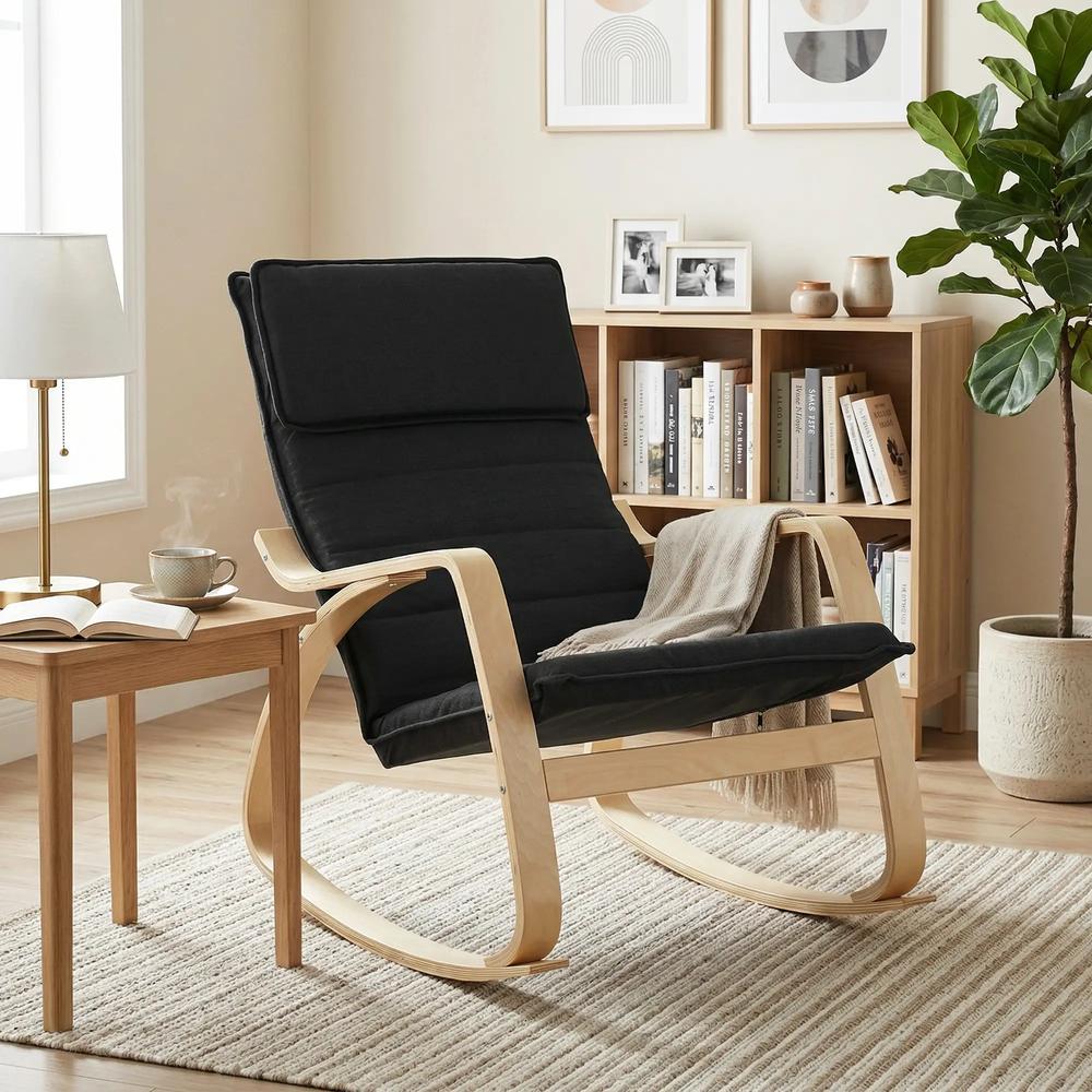 HOMCOM Lounge Chair, Comfortable Relax Rocking Chair with Headrest, 67W x 92D x 89H cm, Black Additional View 10