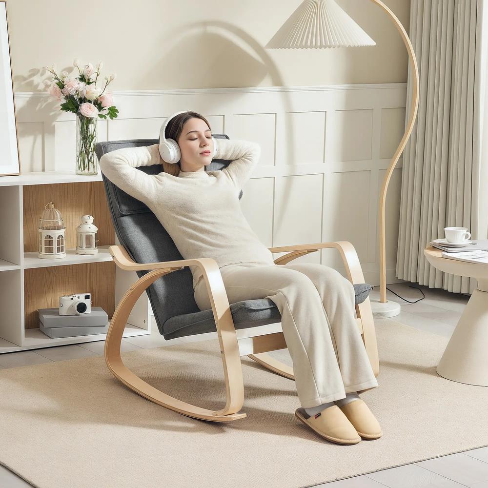HOMCOM Comfortable Relax Rocking Chair, Upholstered Lounge Chair Recliner with High Back and Headrest for Living Room, Bedroom Additional View 13