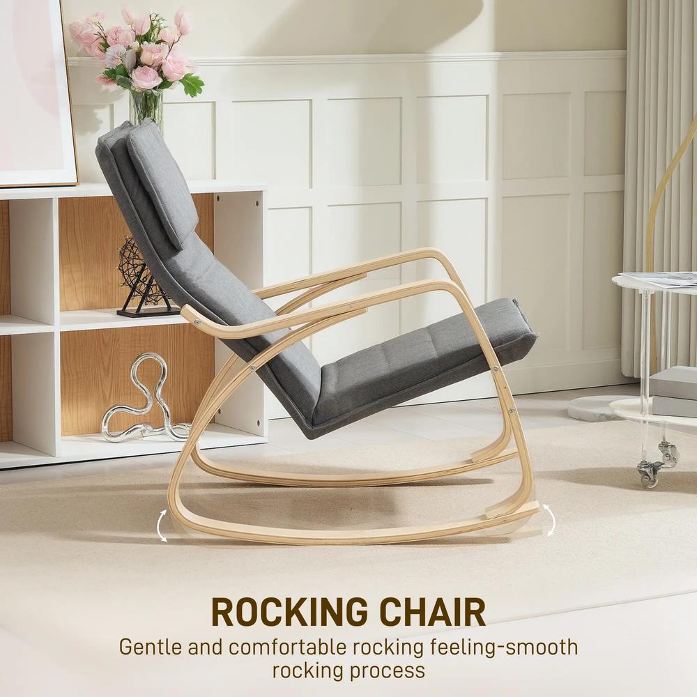 HOMCOM Comfortable Relax Rocking Chair, Upholstered Lounge Chair Recliner with High Back and Headrest for Living Room, Bedroom Additional View 15