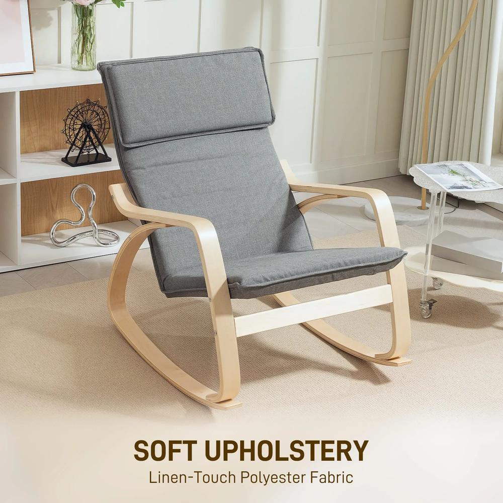 HOMCOM Comfortable Relax Rocking Chair, Upholstered Lounge Chair Recliner with High Back and Headrest for Living Room, Bedroom Additional View 16