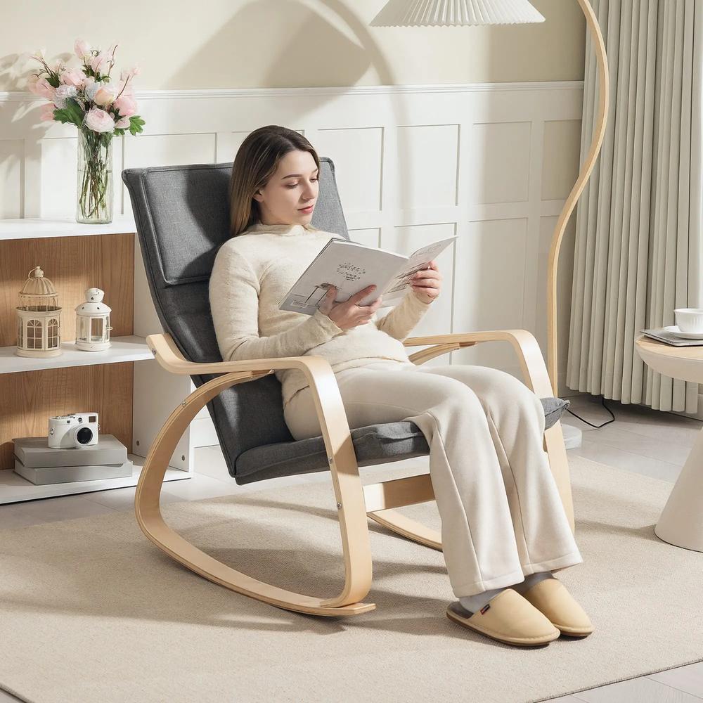 HOMCOM Comfortable Relax Rocking Chair, Upholstered Lounge Chair Recliner with High Back and Headrest for Living Room, Bedroom Additional View 18