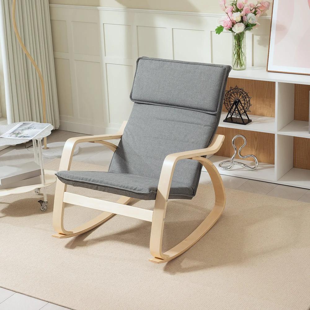 HOMCOM Comfortable Relax Rocking Chair, Upholstered Lounge Chair Recliner with High Back and Headrest for Living Room, Bedroom Additional View 19