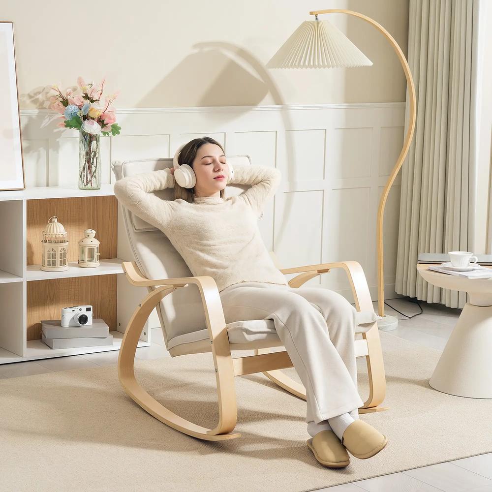 HOMCOM Comfortable Relax Rocking Chair, Upholstered Lounge Chair Recliner with High Back and Headrest for Living Room, Bedroom Additional View 2