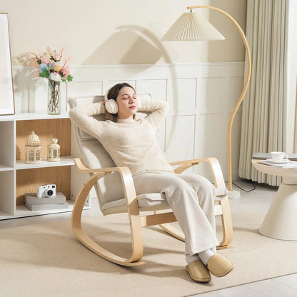 HOMCOM Comfortable Relax Rocking Chair, Upholstered Lounge Chair Recliner with High Back and Headrest for Living Room, Bedroom Additional View 2