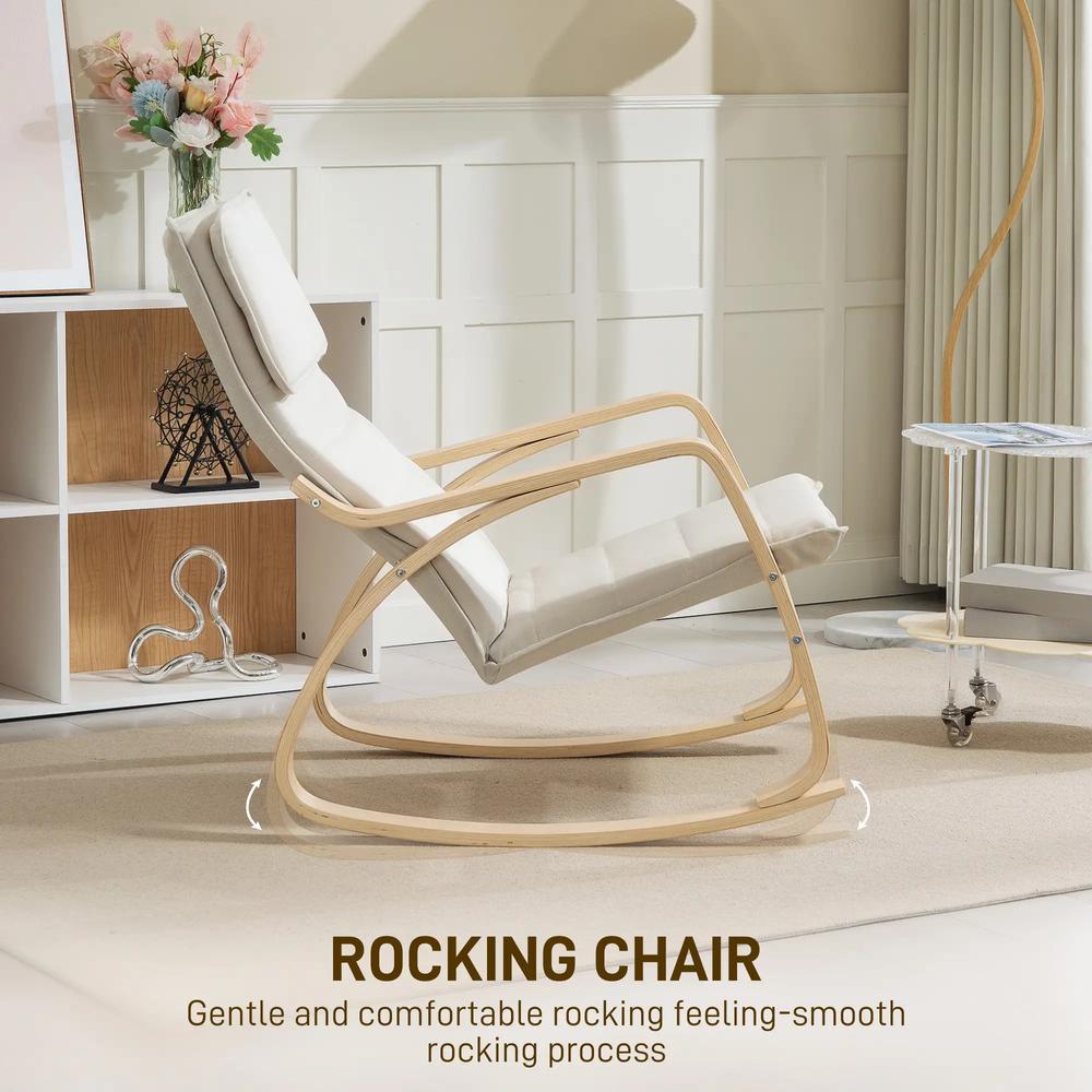 HOMCOM Comfortable Relax Rocking Chair, Upholstered Lounge Chair Recliner with High Back and Headrest for Living Room, Bedroom Additional View 4