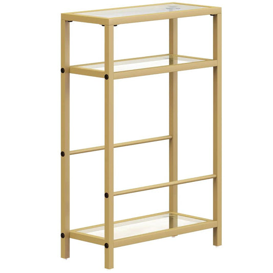HOMCOM 3-Tier Side Table, Narrow End Table with Storage Shelf and Tempered Glass Tabletop for Small Spaces, Bedroom, Living Room, Entryway