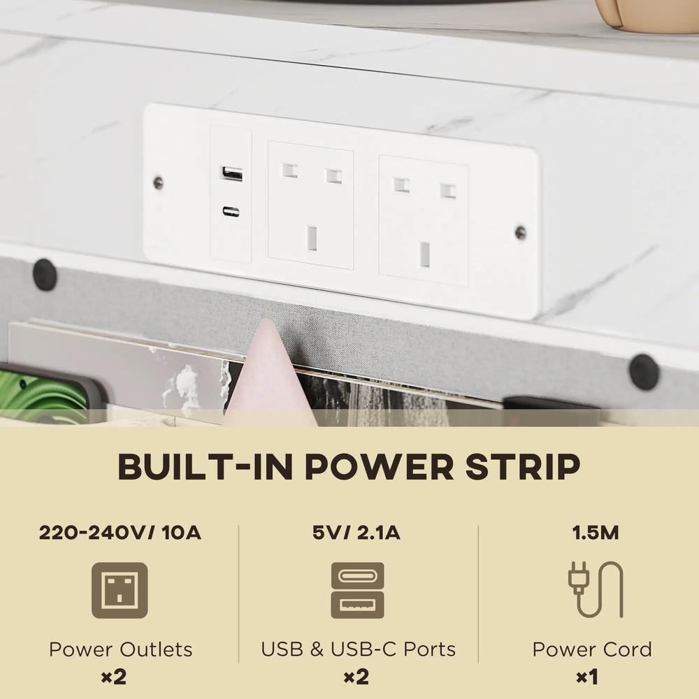 HOMCOM C-Shaped Bedside Table with Charging Station, Marble Grain Side Table with Power Outlets & USB Ports, Storage Bags, for Bedroom, Living Room, White Additional View 4