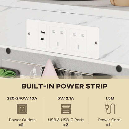 HOMCOM C-Shaped Bedside Table with Charging Station, Marble Grain Side Table with Power Outlets & USB Ports, Storage Bags, for Bedroom, Living Room, White Additional View 4