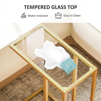HOMCOM C-Shaped Side Table, Modern Slim End Table with Tempered Glass Tabletop, Steel Frame for Small Space, Living Room, Bedroom, Gold Tone Additional View 5