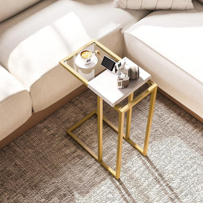 HOMCOM C-Shaped Side Table, Modern Slim End Table with Tempered Glass Tabletop, Steel Frame for Small Space, Living Room, Bedroom, Gold Tone Additional View 6