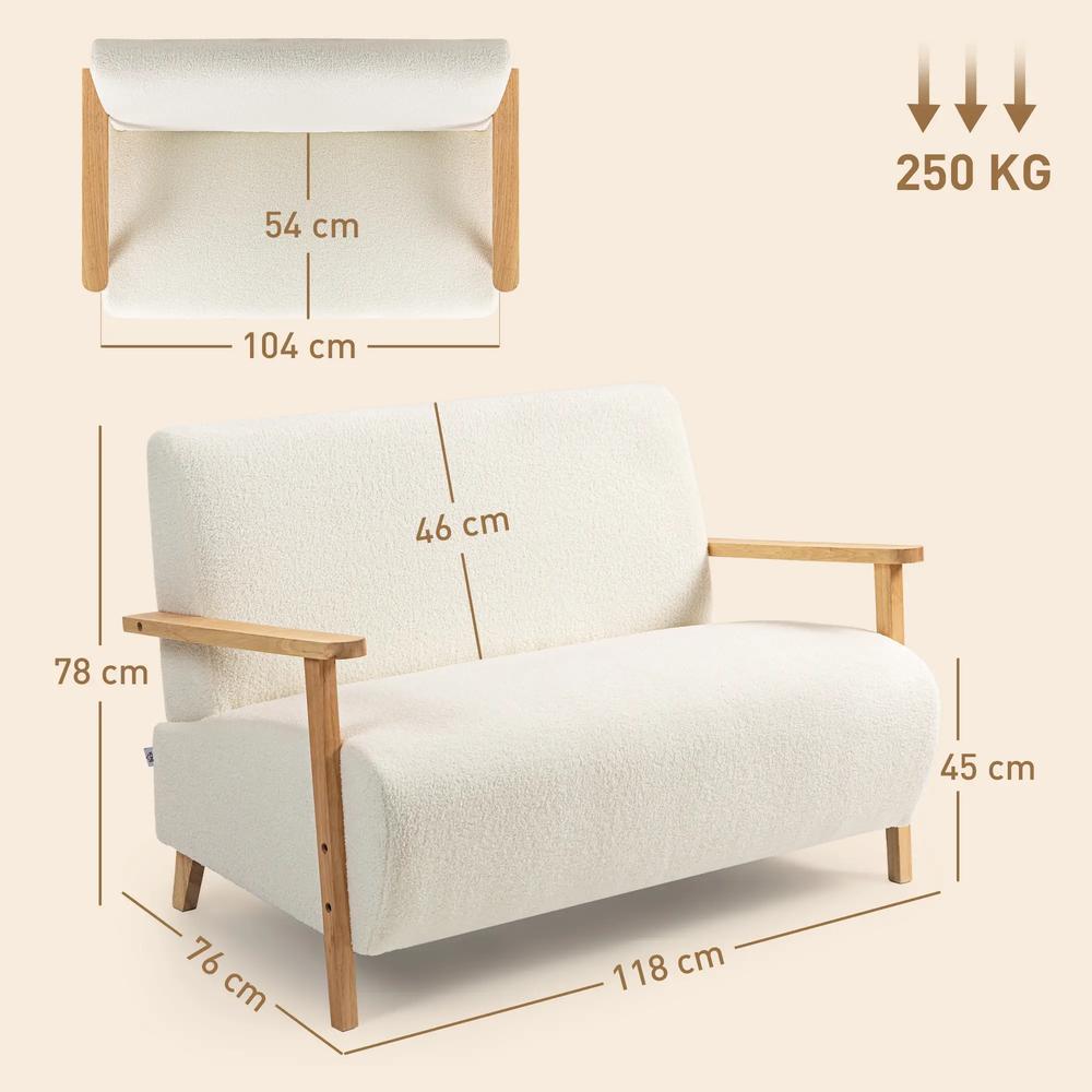 HOMCOM Small Sherpa Fabric 2 Seater Sofa Settee - Cream White Additional View 3