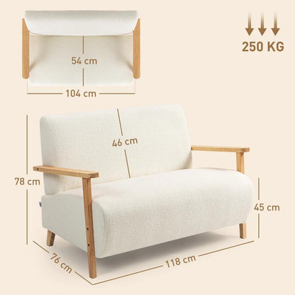 HOMCOM Small Sherpa Fabric 2 Seater Sofa Settee - Cream White Additional View 3