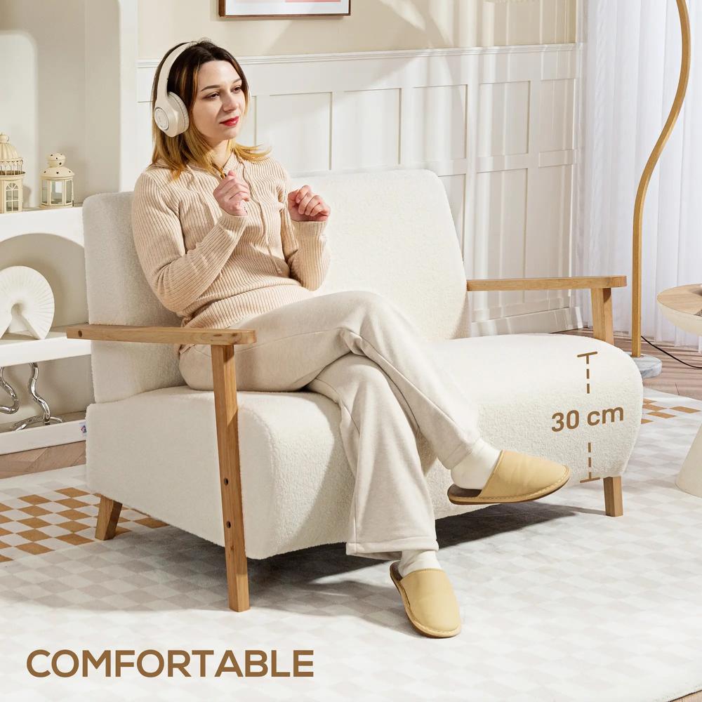 HOMCOM Small Sherpa Fabric 2 Seater Sofa Settee - Cream White Additional View 4