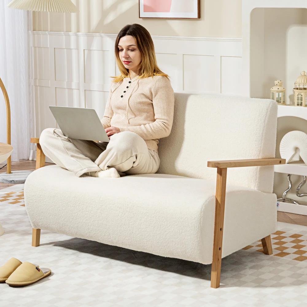HOMCOM Small Sherpa Fabric 2 Seater Sofa Settee - Cream White Additional View 8