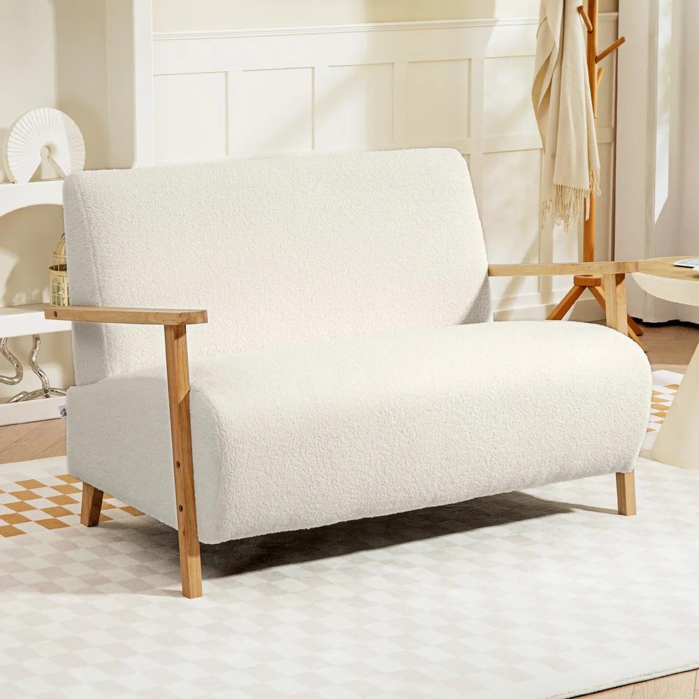 HOMCOM Small Sherpa Fabric 2 Seater Sofa Settee - Cream White Additional View 10