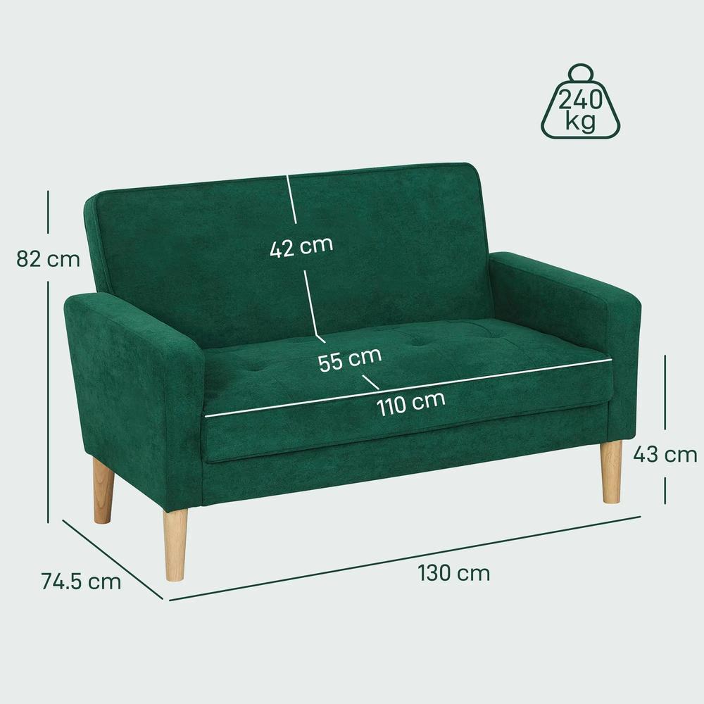 HOMCOM Two-Seater Velvet-Feel Sofa Additional View 14