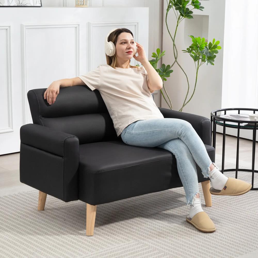 HOMCOM Small Faux Leather 2 Seater Sofa Settee - Black Additional View 2