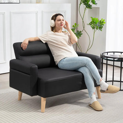 HOMCOM Small Faux Leather 2 Seater Sofa Settee - Black Additional View 2