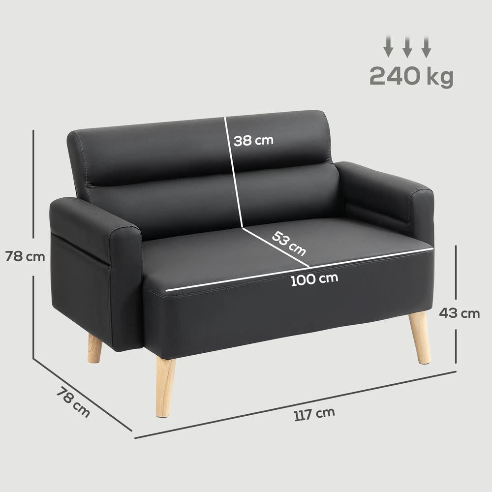HOMCOM Small Faux Leather 2 Seater Sofa Settee - Black Additional View 3